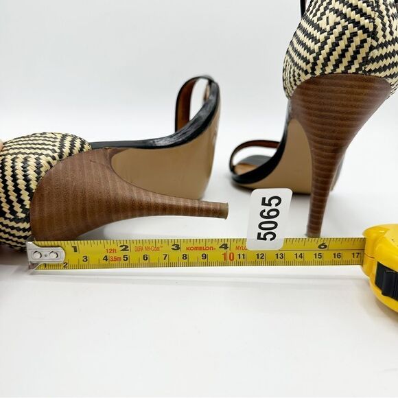 EUC Madewell Marcel Black Leather Sandals w/Woven Raffia Heels Sz 8.5 - Picture 14 of 16